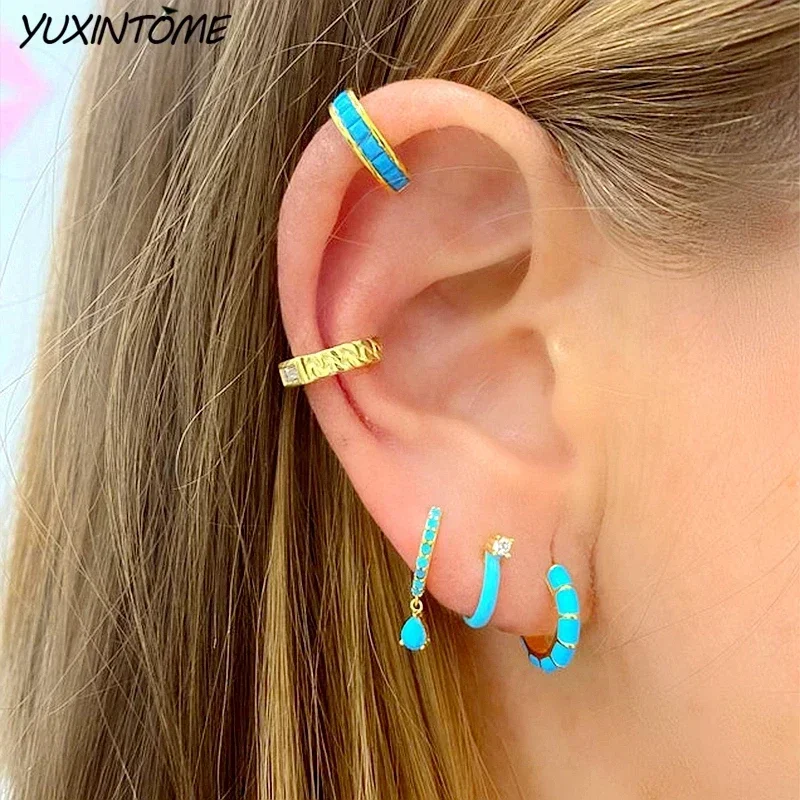 925 Sterling Silver Needle Colorful Enamel hoop Earrings for Women Trends Punk Gold Earrings Party Jewelry Fashion Accessories