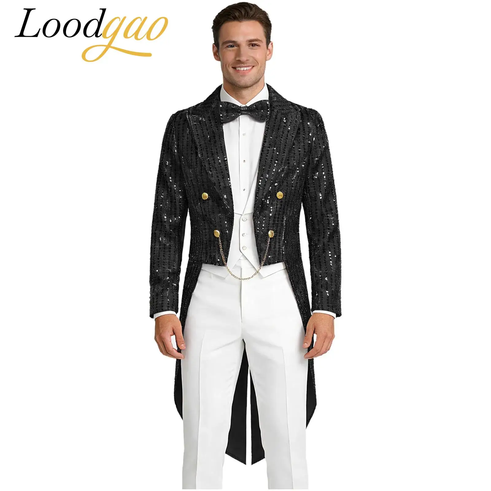 

Mens Tailcoat Waiter Cosplay Costume Tuxedo Coat Blazer Jazz Dance Swallowtail Jacket Nightclub Cocktails Performance Outerwear