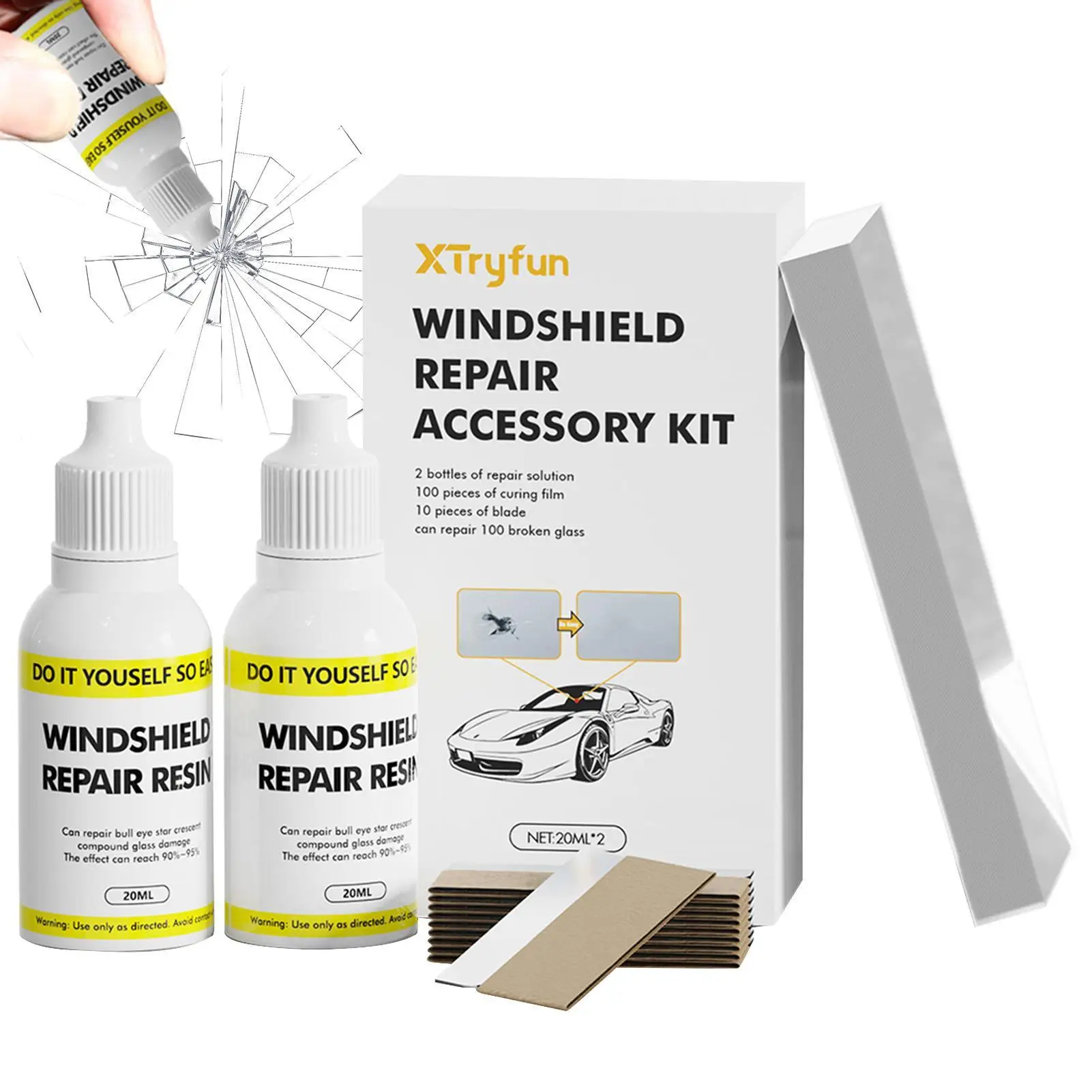 Windshield Crack Repair Kit Car Glass Chip Fix Tool Nano Resin Filler Windshield Polishing Supplies for Window Scratch Remover