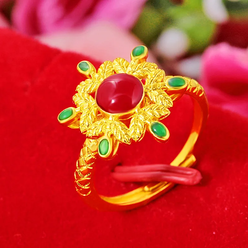 

Exquisite Enamel Craft Enamel Sunflower Ring For Women 24K Gold AU999 | Full color, not easy to fade