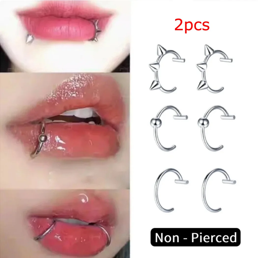 2pcs الفولاذ المقاوم للصدأ وهمية C كليب حلقة الشفاه للمرأة لابرت ثقب أقراط وهمية ثقب الأنف للمرأة مجوهرات الجسم غير ثقب