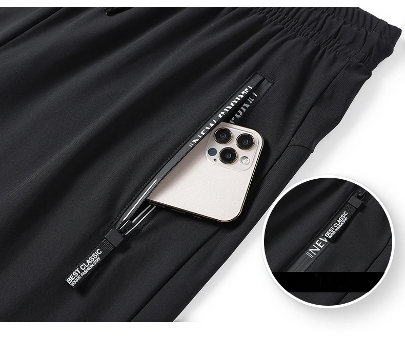 Men's Athletic Stretchy Ice Silk Quick Dry Pants Zipper Pockets Lightweight Sweatpants Outdoor Hiking Breathable Running Workout