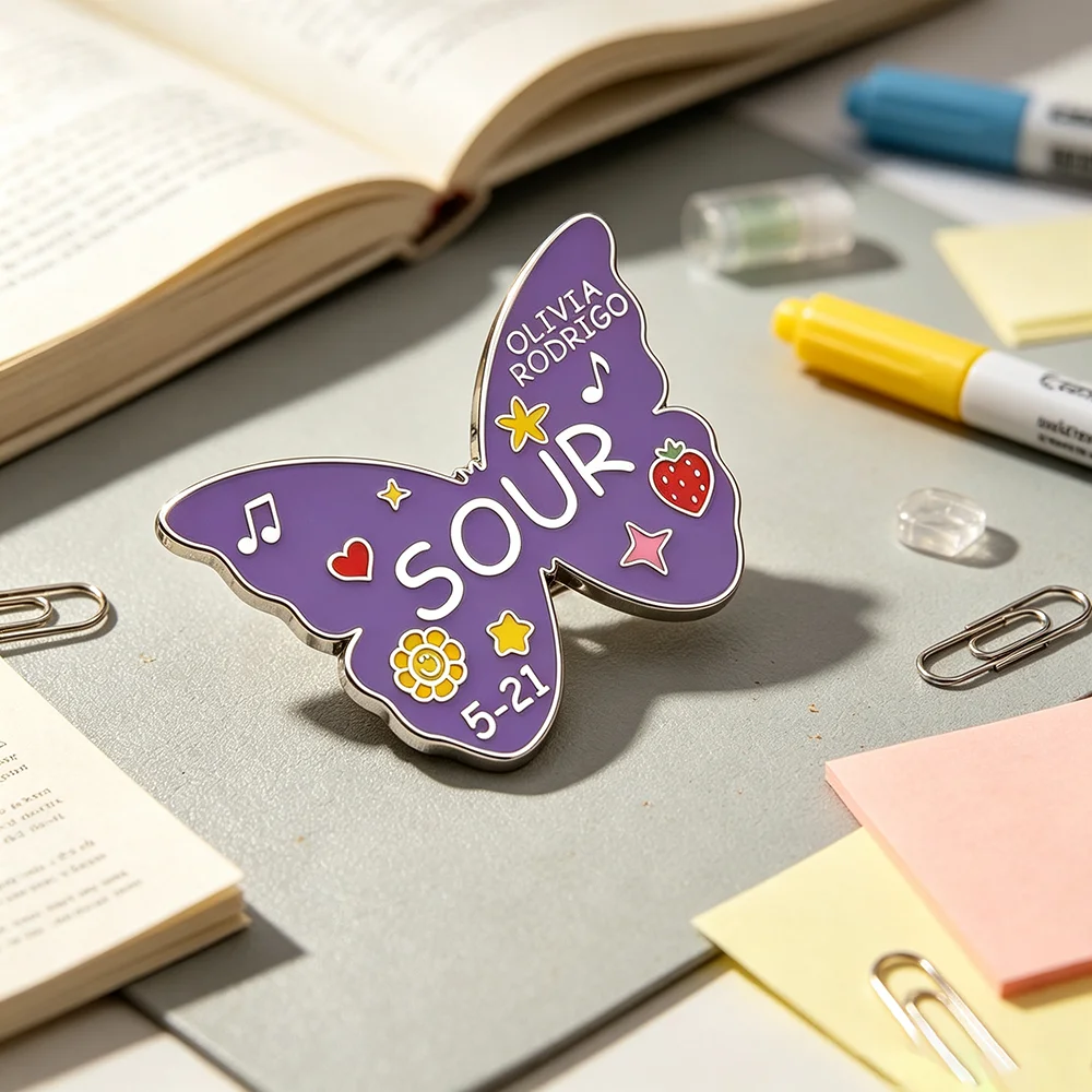 Olivia Rodrigo SOUR Album Butterfly Enamel Pin Music Lyrics Brooch Badge For Backpack Jacket Clothing Fans Collectible Decor Gif