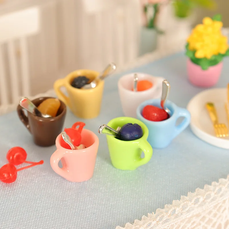 

1set Dollhouse Fruit Cup Blueberry Strawberry Cherry Miniature 1/12 Scale Food Play Photography Model Prop Home Decor Decoration