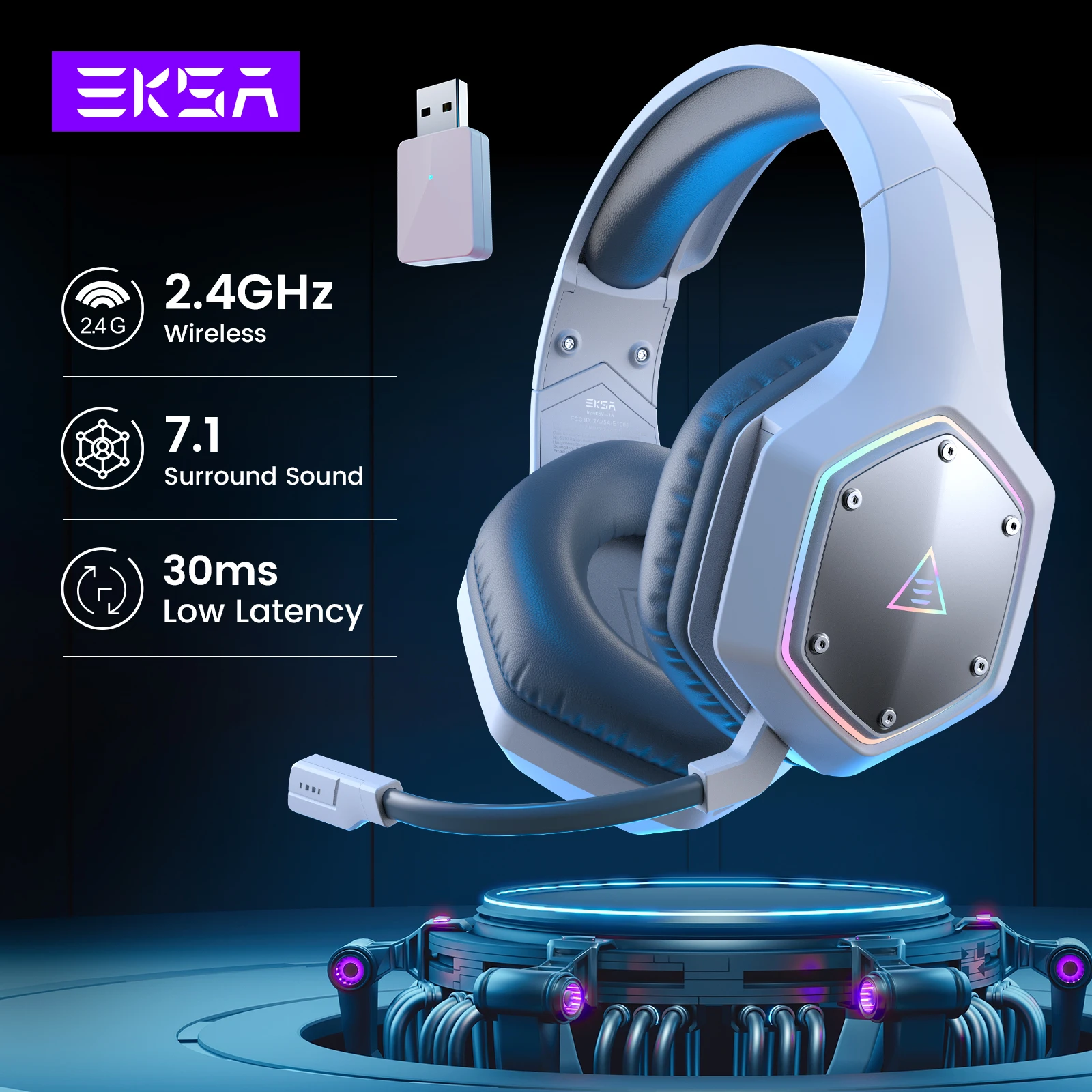 

EKSA E1000 WT 2.4G Low Latency Wireless Gaming Headphones for PC/PS4/PS5/Xbox, Wired Headset Gamer with ENC Noise Cancelling Mic