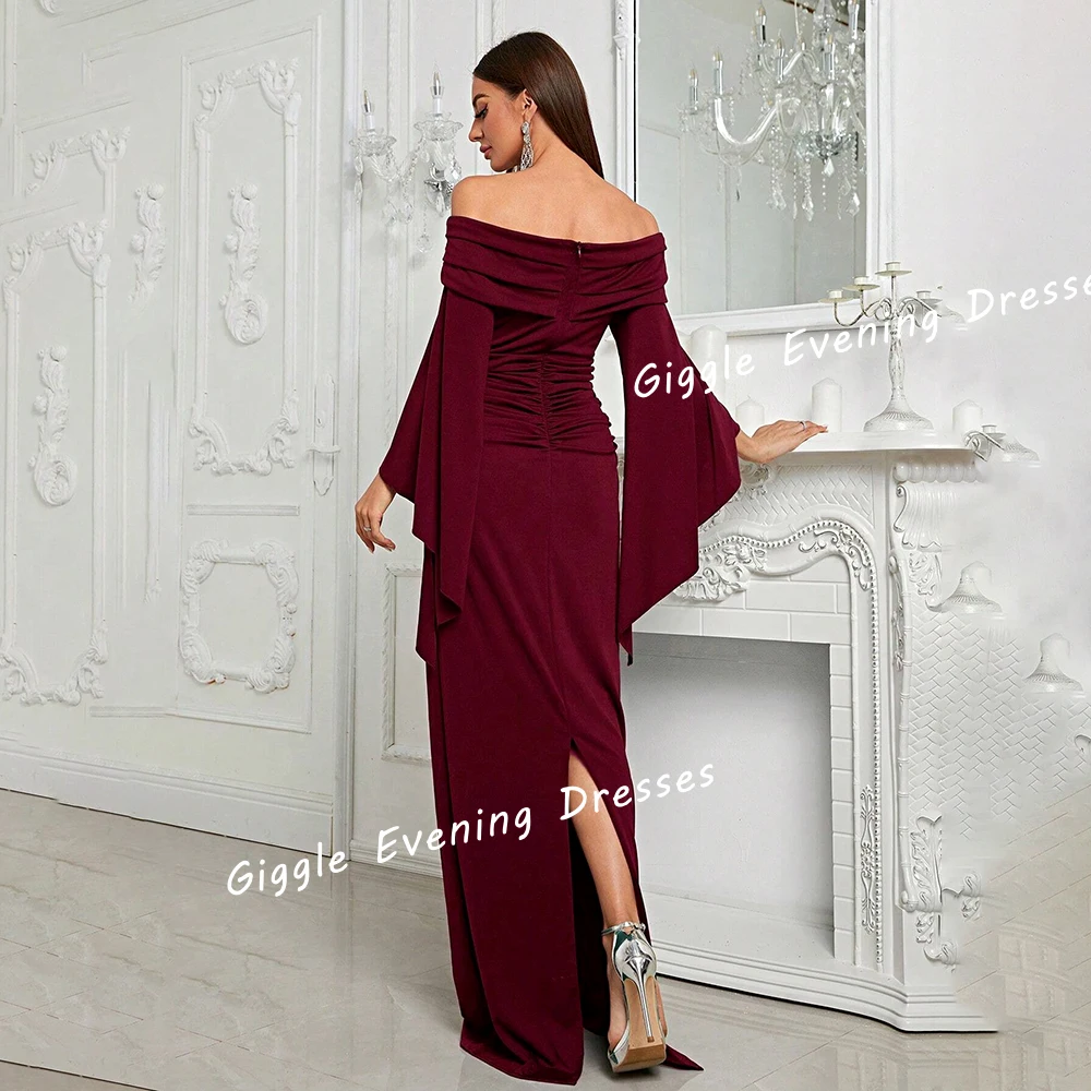 Royal Evening Dresses 2024 فساتين سهرة Saudi Arab Pleating Boat Neck Close-Fitting Floor-Length Elegant Gala Gown for Lady