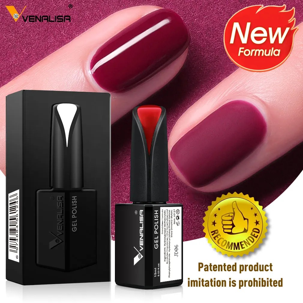 VENALISA 15ml Nail Gel Full Coverage Highly Pigmented Soak Off Semi Permanent UV/LED Varnish Ultra Long Wear Nowipe Top Coat