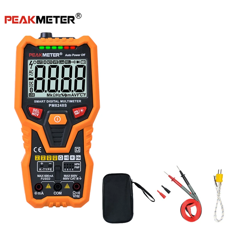 

PEAKMETER PM8248S Smart AutoRange Professional Digital Multimeter Voltmeter NCV Frequency Backlight Temperature Transistor test