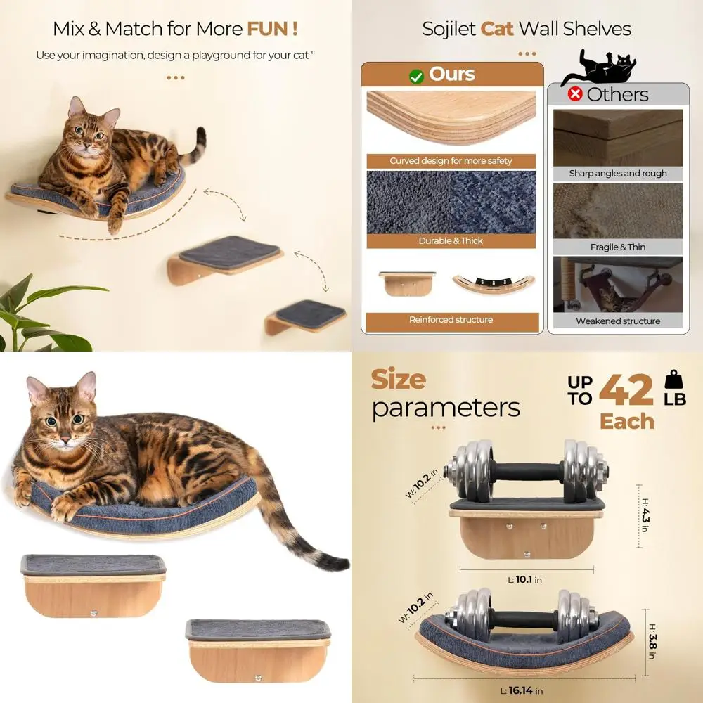 

Modern Wall-Mounted Cat Ladder with Removable Scratching Cover, Floating Steps, Perch, and Cushion for Play, Rest, and Sleep