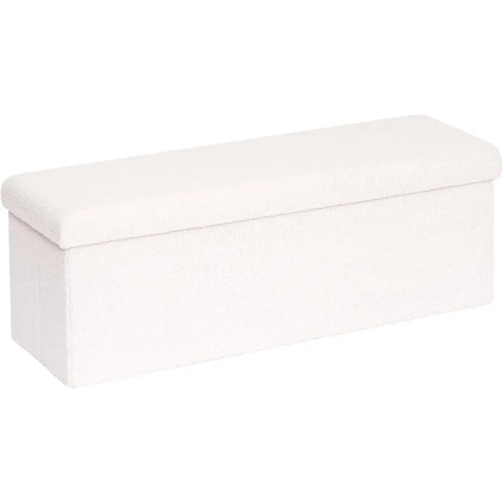 

Small Storage Ottoman Cube Sherpa Ottomans oot Rest, oldable Boucle Ottoman Bench, aux Teddy ur, Cream White 43.3"x15"x15"