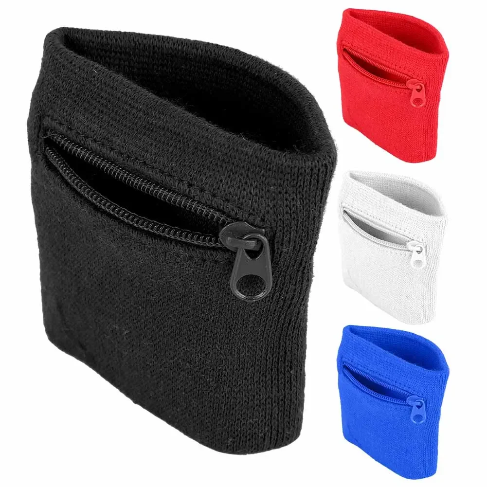 Sports Wristband Purse Bag with Zipper Wrist Absorbent Sleeve Towel Band Outdoor Running Travel Bike Key Pocket