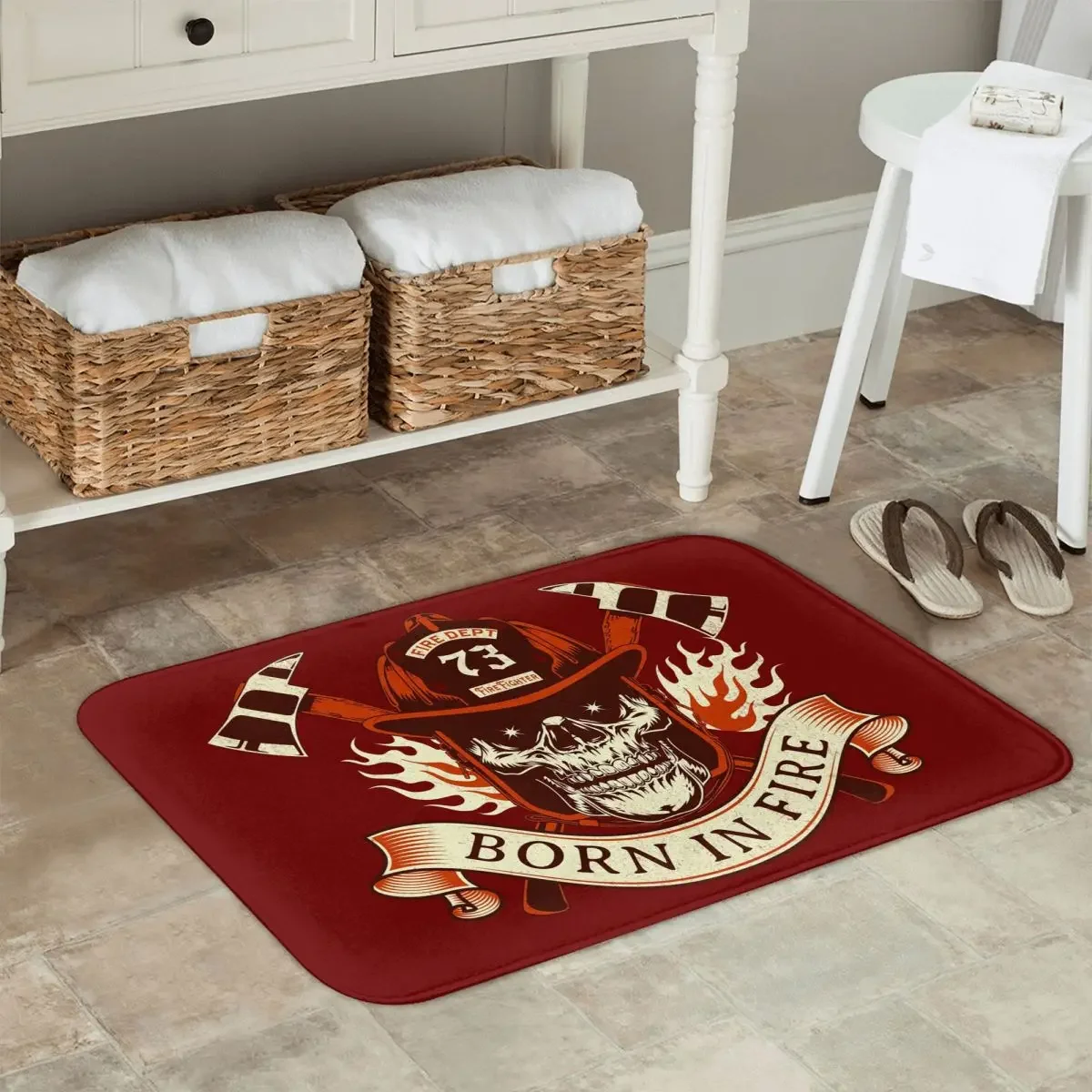 

Коврик для входа в дом с изображением черепа пожарного, противоскользящий коврик для кухни, прихожей, гостиной, напольный коврик, подставка для ног