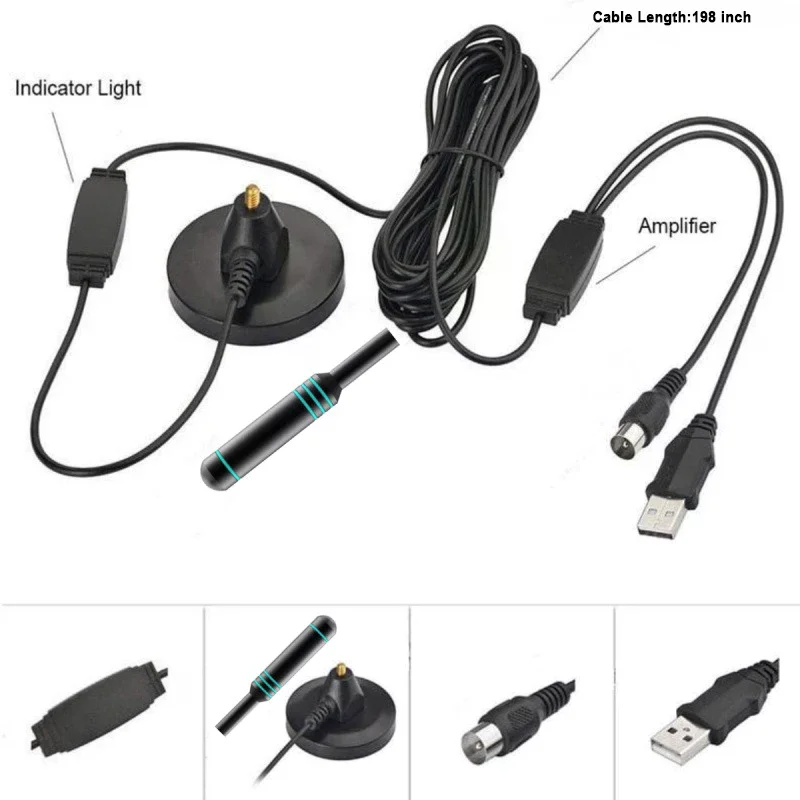 

Digital TV Antenna With Signal Amplifier 480+ Miles Indoor Outdoor Antenna Magnetic Base VHF UHF Digital Aerial