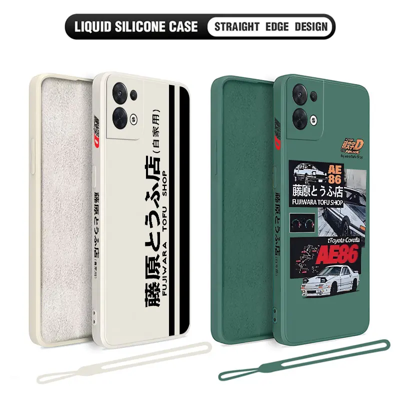 AE86 Anime Initial D Phone Case For OPPO Reno 3 4 8 8T 8Z 7 7Z 6 5 F19 F9 Pro 4G 5G Liquid Soft Silicone Cover With Hand Strap