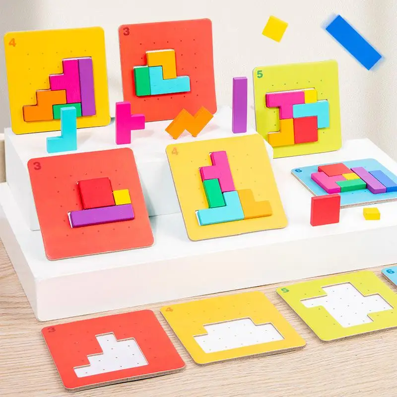 Puzzles mathématiques Tangram 3D stimulants - Jeu de blocs de construction pour enfants ; Puzzle de bureau interactif de couleur et de forme