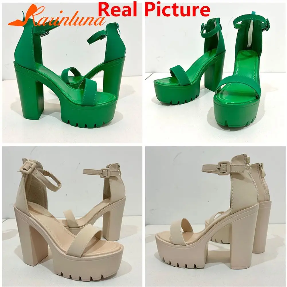 Platform Heels Sandals For Women 2023 Summer Buckle Strap Thick Heels Sandals Simply Casual Comfort Walking Green Heels Shoes