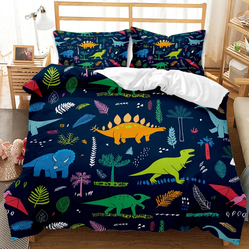Cartoon Dinosaur Duvet Cover Kawaii Dinosaurs Bedding Set Jungle Ancient Animals Comforter Cover For Girls Boys Full King Size