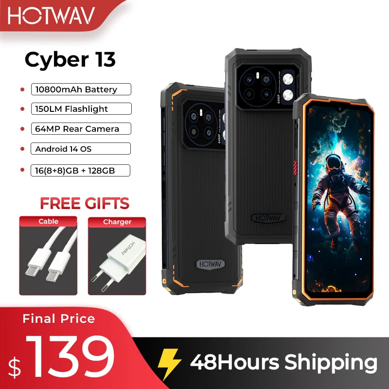 HOTWAV Cyber 13 teléfono resistente 10800mAh batería masiva 150LM linterna Smartphone 8GB 128GB 6,6 ''HD + teléfono móvil Android 14