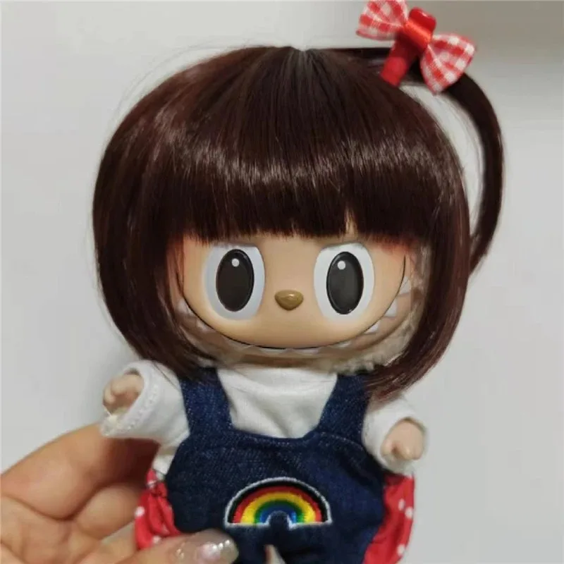 วิกผมคอสเพลย์ทรงบ๊อบ สำหรับตุ๊กตา Labubu BJD Dimoo ความยาว 22-23 ซม. รอบศีรษะ พร้อมชุดปาร์ตี้และเครื่องประดับ