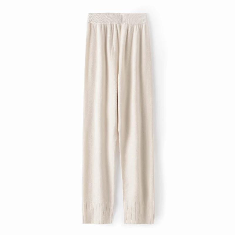 New Classy Women 100% Merino Wool Pencil Pants Autumn Winter Classy Woman Wool Trousers Soft Warm Hemline Thread Knitted Pants
