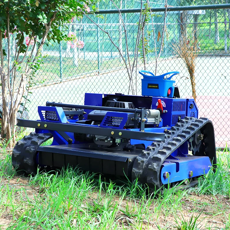 Maquinaria de jardín pequeña multifunción personalizada con cortacésped de granja con motor central, cortacésped sobre orugas con Control remoto