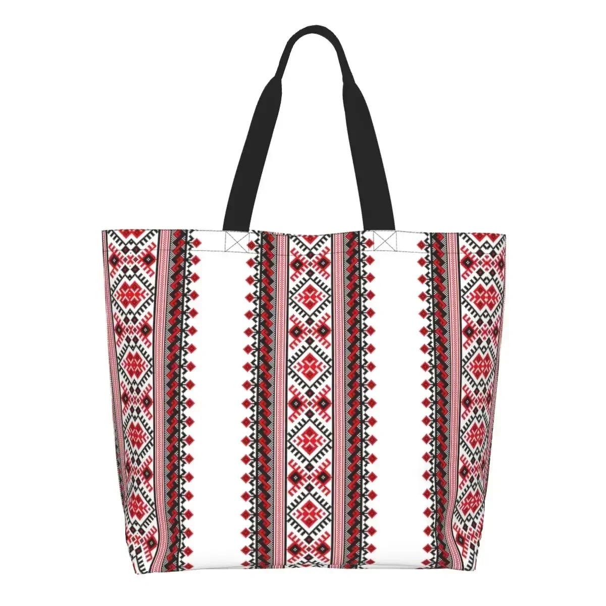 

Ukraine Vyshyvanka Embroidery Grocery Shopping Bags Canvas Shopper Shoulder Tote Bags Big Capacity Bohemian Geometric Handbag