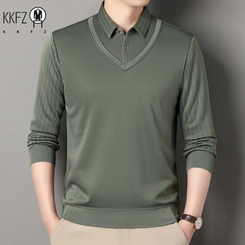 Comfort Thermal Sweater Men Fake Two Piece Vest Look Striped Collar Long Sleeve Ideal Daily Outdoor Activities