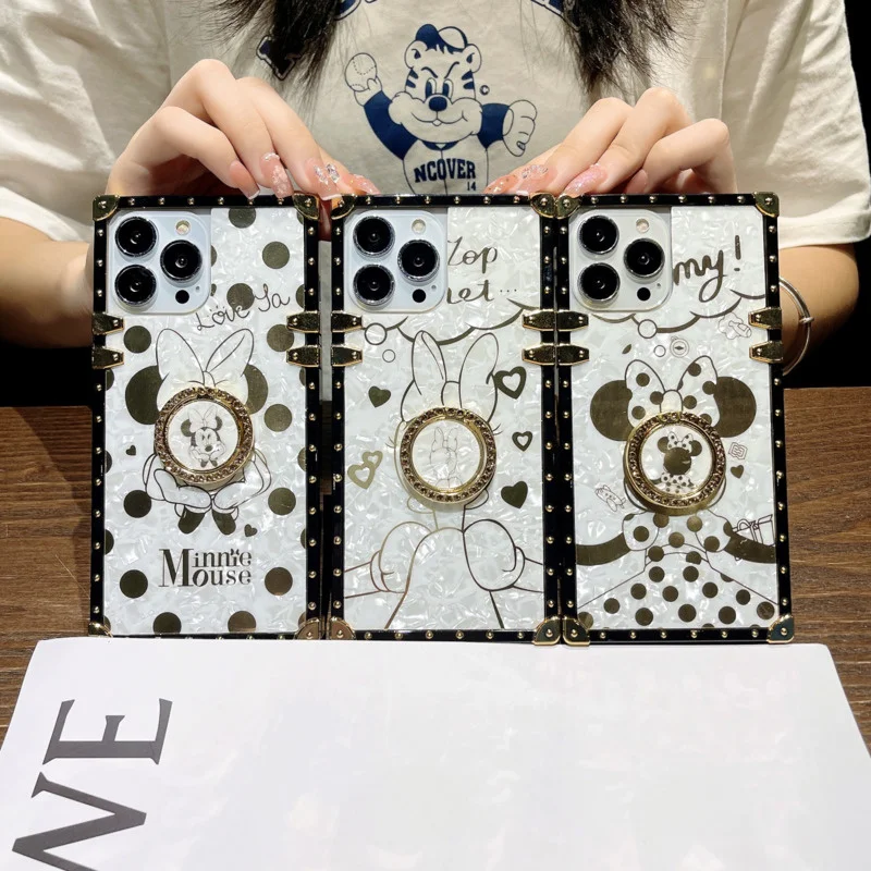 삼성 갤럭시 S22 울트라 S21 플러스 S20 FE S10 노트 20 울트라 10 9 8 용 골드 도금 마우스 오리 전화 케이스, 반짝이 스퀘어 커버