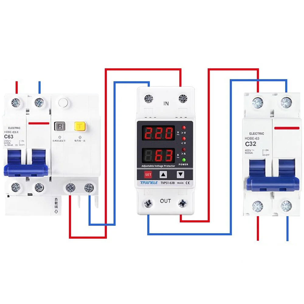

40A 63A 80A 220V Din Rail Adjustable Over Voltage and Under Voltage Protective Device Protector Relay Over Current Protector