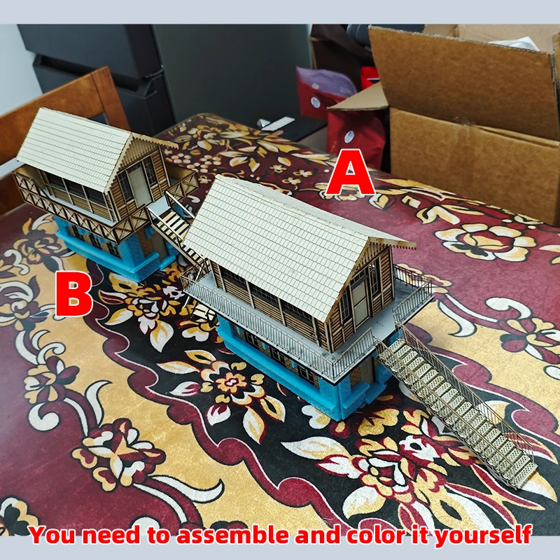 1/35 Modellbausatz Miniatur-Diorama Architektonisches Gebäude Hausmodell Eisenbahn unbemalt 19. Jahrhundert Bahnhof Wartehalle DIY – Detail 1