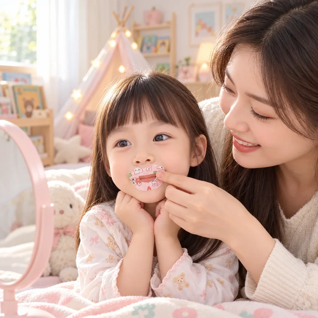 50Pcs Children Mouth Sleep Patches, Rabbit Carrot Print Soft Open‑Center Mouth Strips, Easy‑Apply Nighttime Bedtime Patches