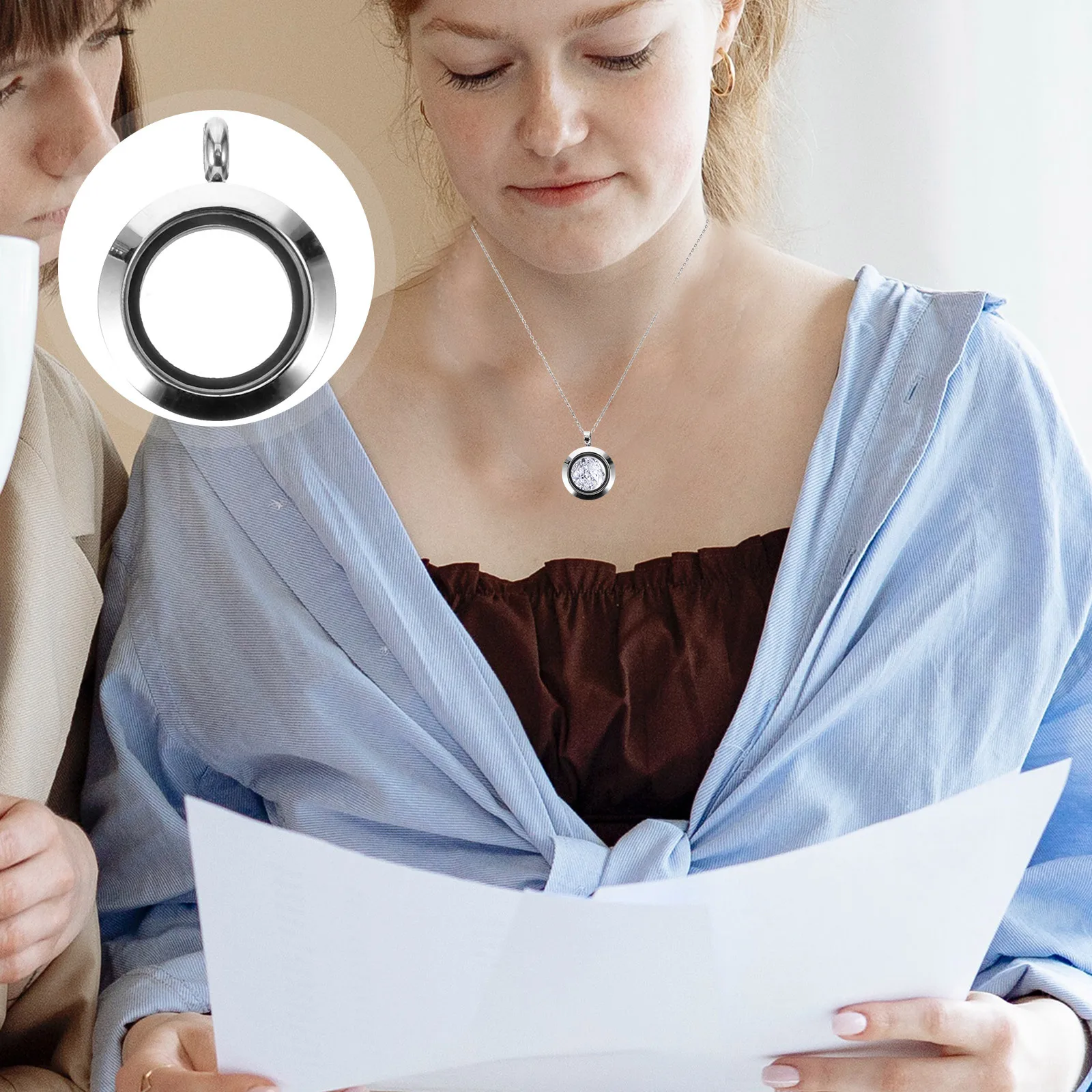 إطار صور معدني قلادة صينية إطار صورة دائري سحر لصنع المجوهرات قلادة حرفية DIY قلادة قوية خفيفة الوزن #1