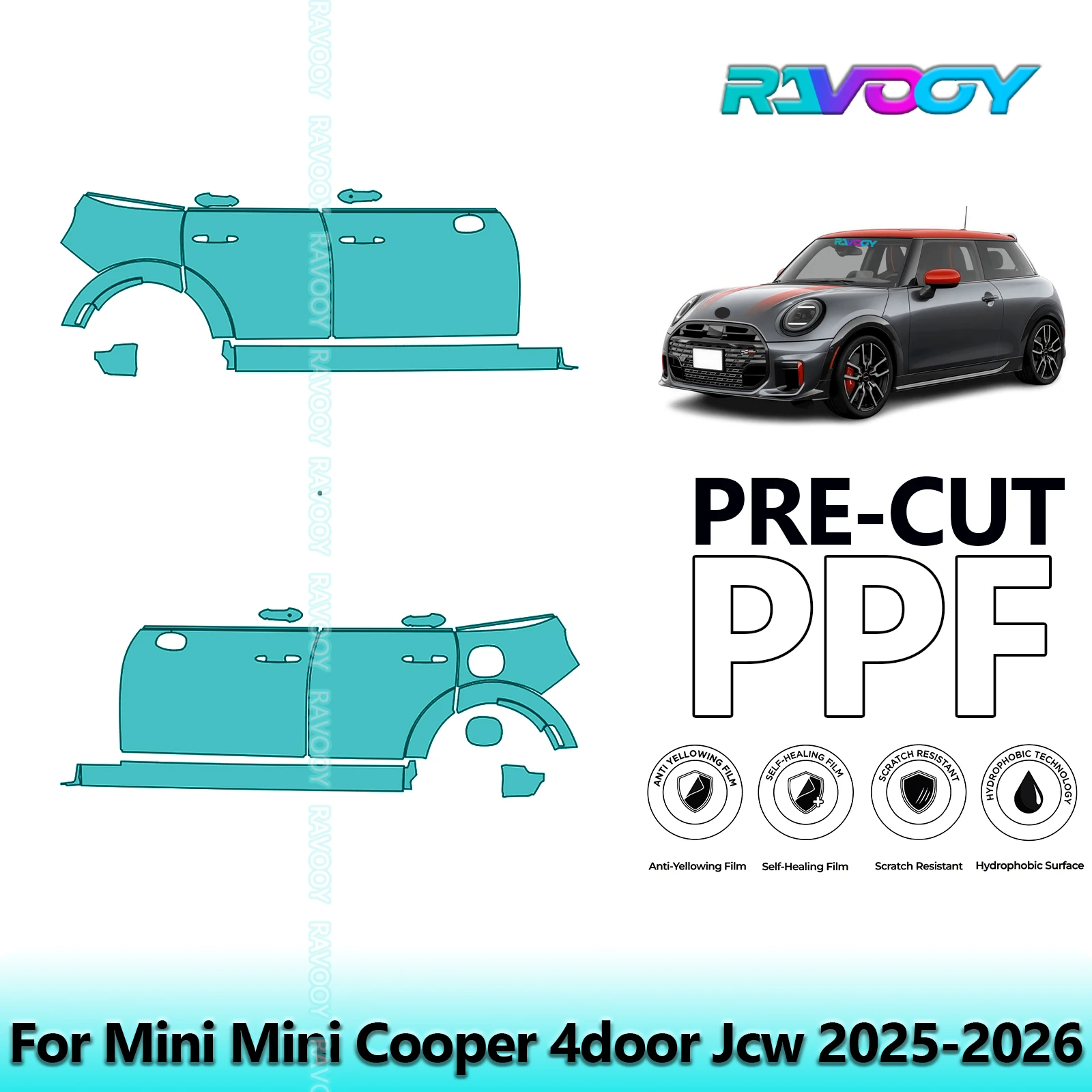 

For Mini Mini Cooper 4door Jcw 2025-2026 8.5mil Clear Matte Pre-Cut PPF Door & A/B Pillar Kit TPU Paint Protection Film Set