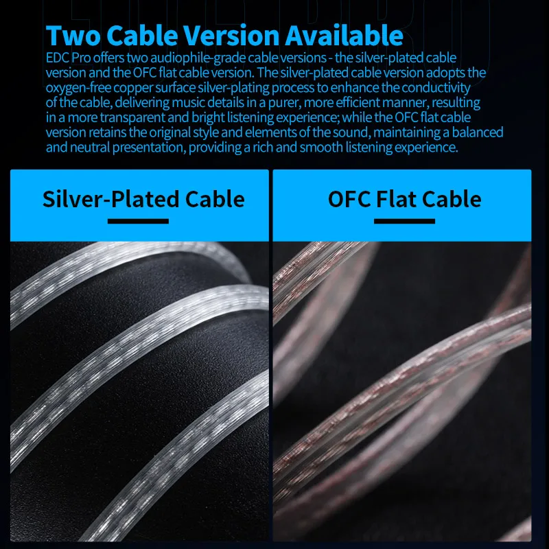 سماعة أذن ديناميكية كبيرة عالية الحساسية من KZ EDC PRO كابل مطلي بالفضة \ كابل مسطح OFC اختياري #5