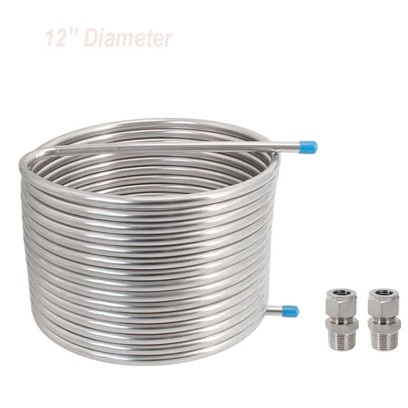 

50ft(15.2M) Heat Exchange Recirculating Mash System(HERMS) Coil 10"/12" Diameter 1/2"OD Tubing 304SS Hot Liquor Tank Chiller