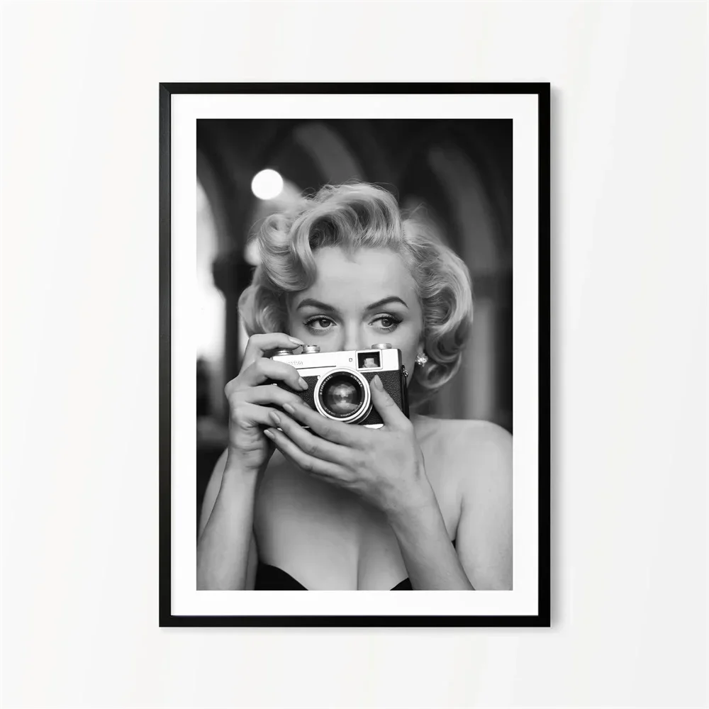 Black and White Movie Star Marilyn Monroe Poster Modern Art Canvas Painting Cafe Bar Room Wall Decor Room Decor Aesthetic Poster