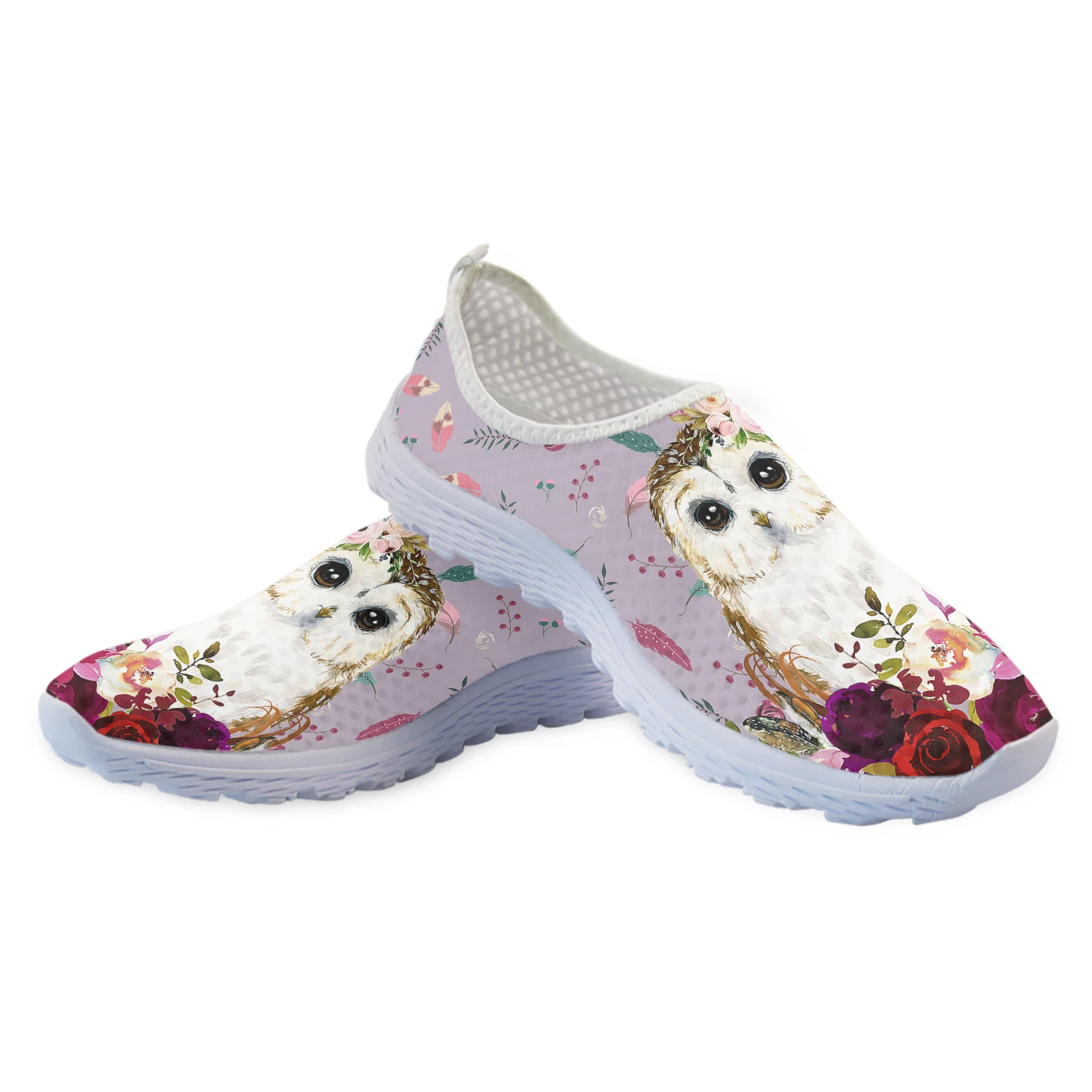 Lavendel Cartoon Eule Blumen druck leichte flache Slipper Damen Tier druck Sommer atmungsaktive Mesh Schuhe Zapatos