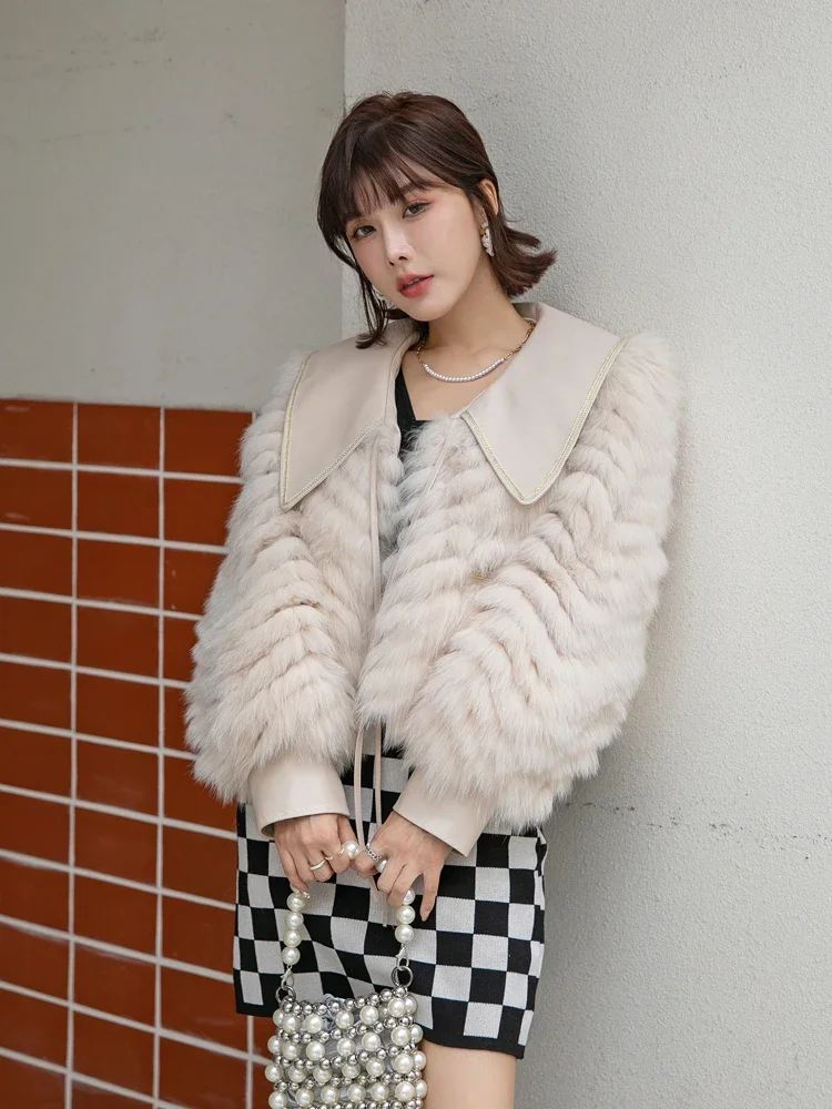 Imported Fox Fur Coat Female Short Princess Collar Small Fashion Young Real Fur Fashion Slim Knitted Lolita Style Winter Jackets