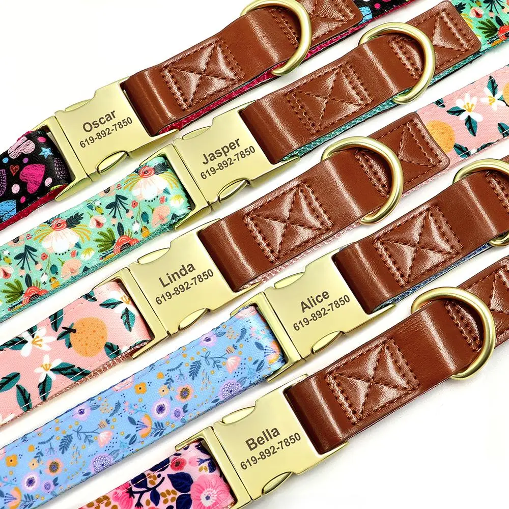 Personalized Nylon Dog Collar Printed Dog Collars Free Custom Pet ID Necklace Adjustable for Small Medium Large Dog Pitbull Pug