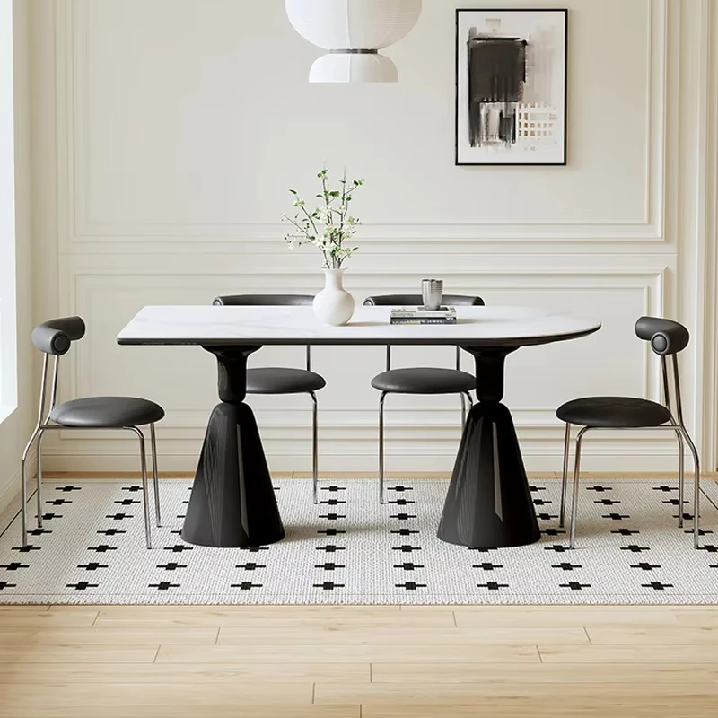 Cream Style Premium Small Stackable Dining Chairs Rock Slab Table Top Dining Room Table and Chairs