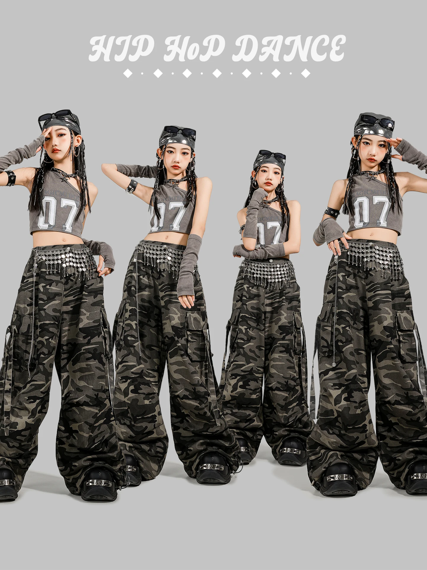 

Наряд для джазовых танцев для девочек, камуфляжные штаны, костюм с подшипником живота, костюм для выступлений, модная одежда для девочек, детская мода