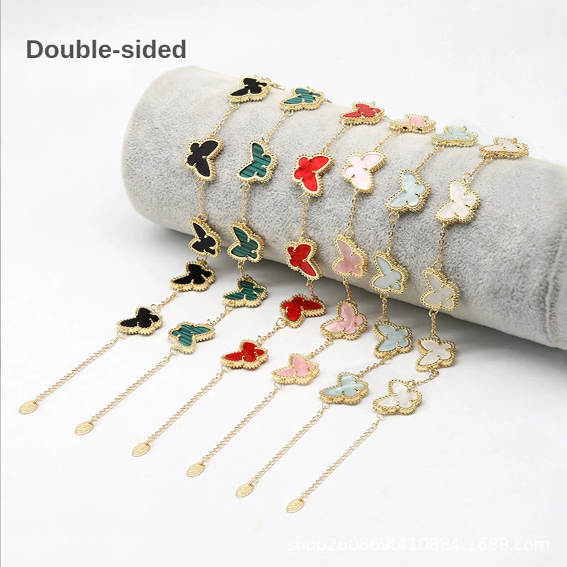 Butterfly Bracelet for Women Luxury Double-sided Color Butterfly Bracelets 14K Gold Plated Trendy Woman Jewelry 2024