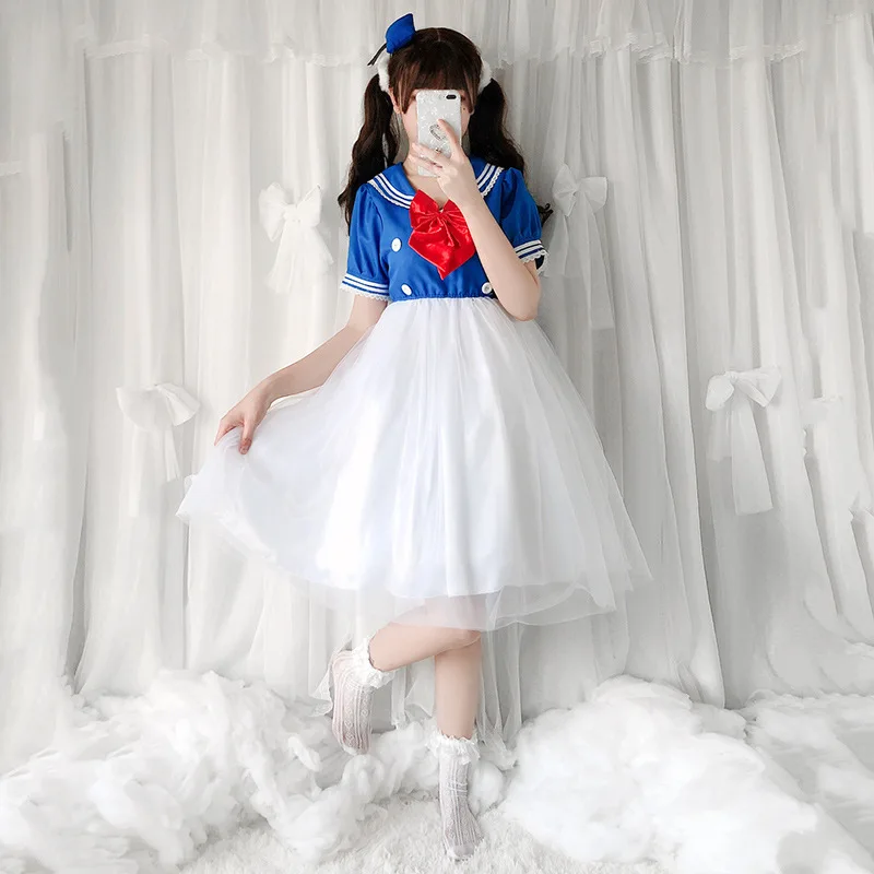 Marineleider Meid Jurk Voor Vrouwen Anime Cosplay Vestidos Schattige Lolita Japanse Korte Mouw Discraz Party Event Make-Up Bal