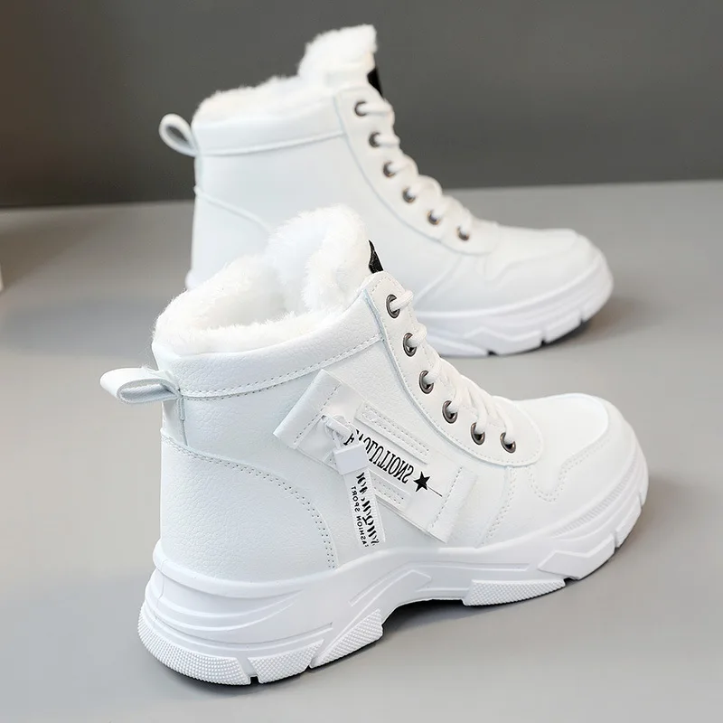 Designer Sneakers for Women Casual High Top Shoes Womens 2024 Winter Plush Lined Warm Shoes Thick Lace-up Sports Shoes Size 43
