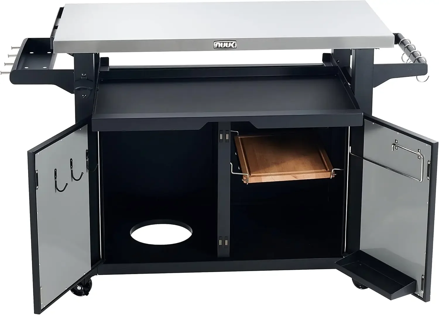 عربة تقديم المطبخ الخارجية مقاس 42 بوصة مع لوح تقطيع خشبي شديد التحمل وحامل خزان البروبان