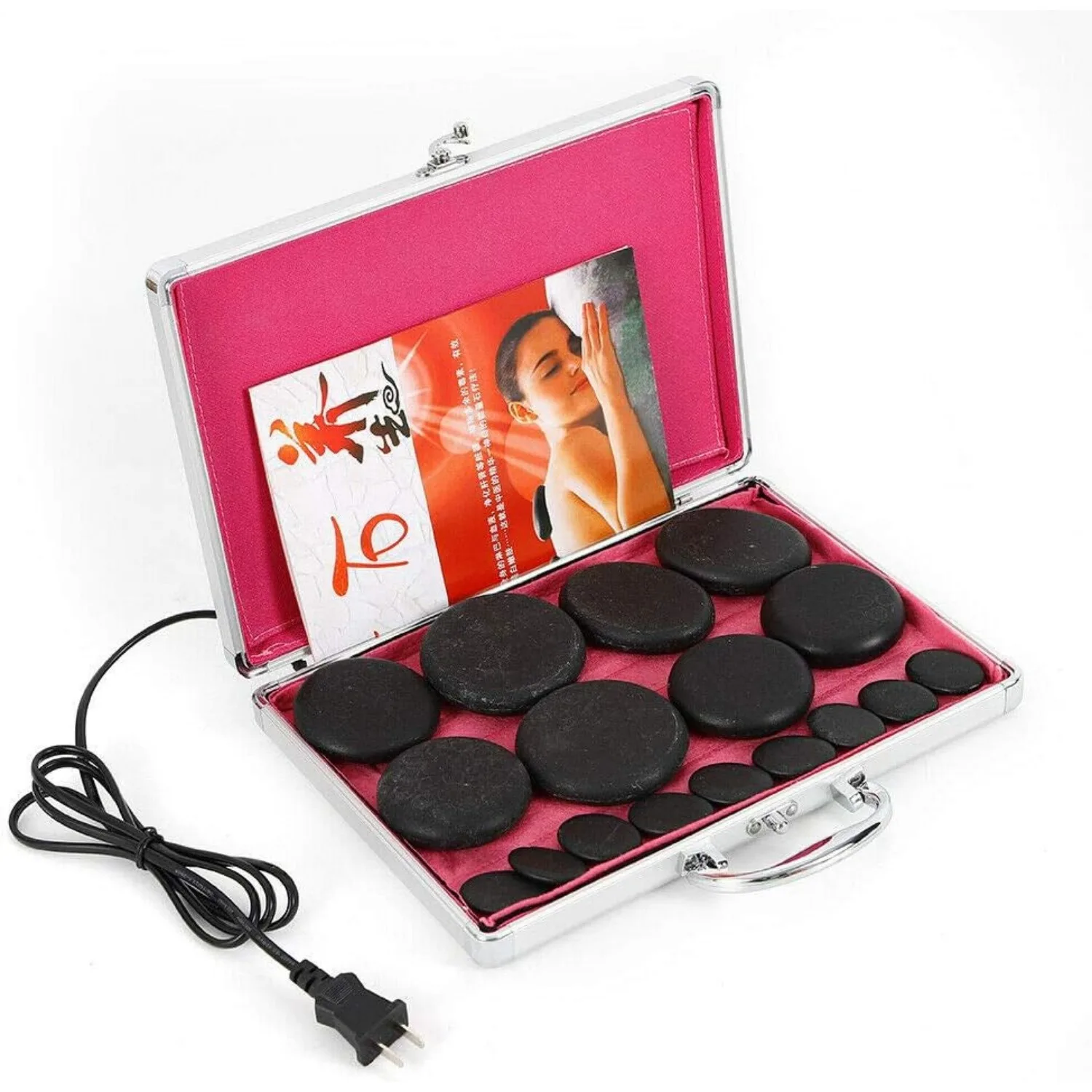 Kit de pierres volcaniques de pierre de Massage chaude Portable Rock SPA, Kit de Massage de pierre chaude de lave de basalte de santé et de Fitness avec 16 pièces