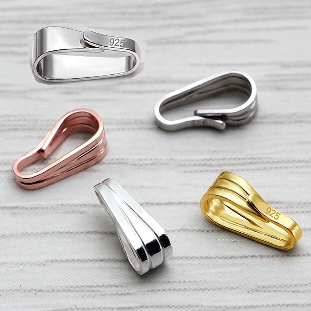 

5pcs 925 Sterling Silver Snap Bail Hook Pinch Clip Necklace Chain Connectors Dangle Pendant Clasps for Choker Jewelry DIY Making