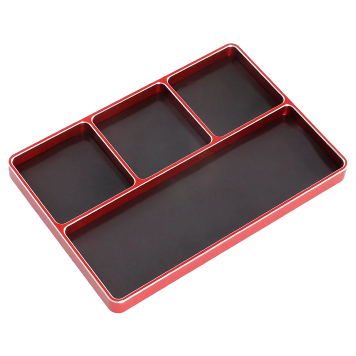 1/10 1/8 RC Model Car Metal CNC Four-Grid Simple Screw Disk Storage Box Metal Nut Screw Tray,Red