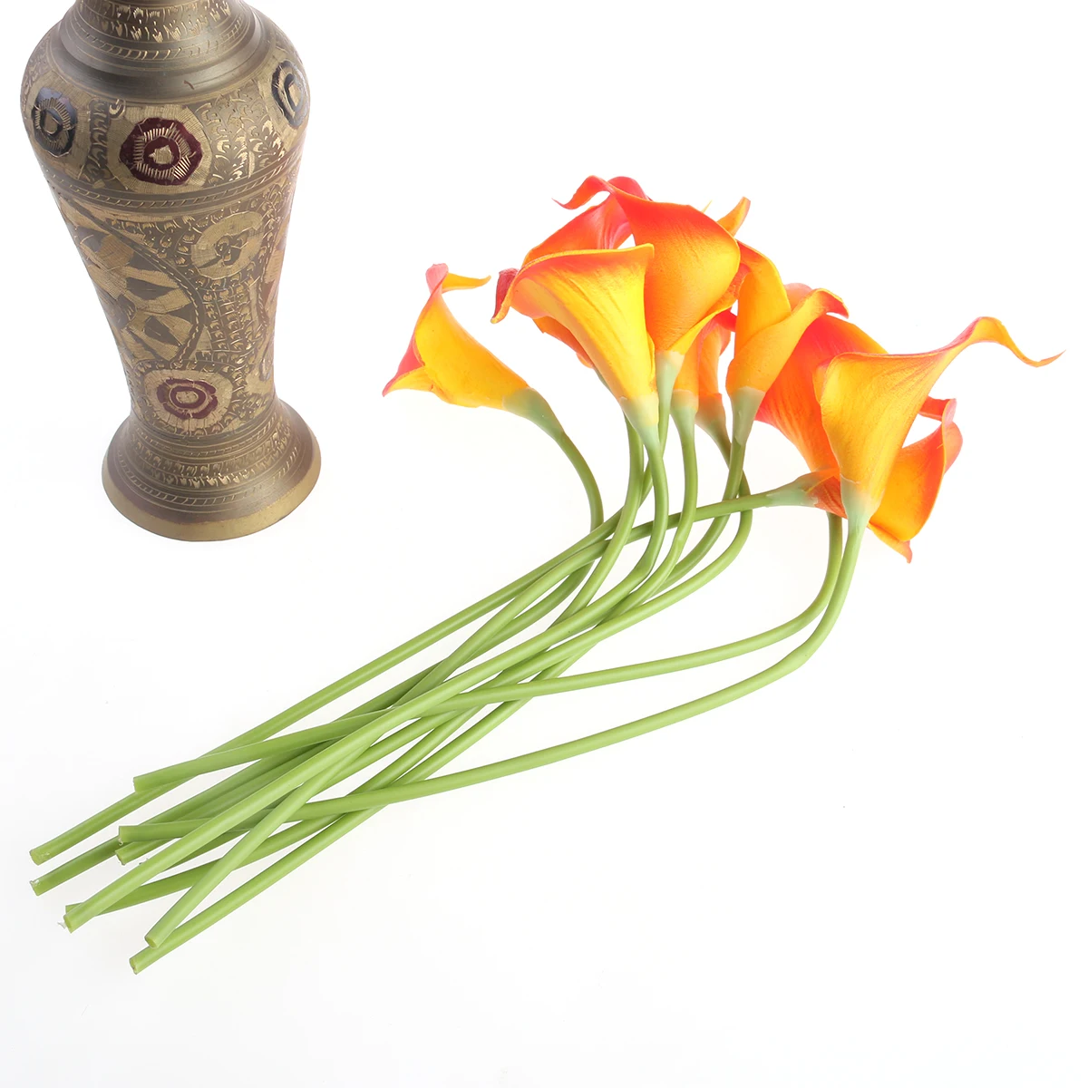 

10Pcs Realistic Lily Artificial Flowers Real Touch Pu Bridal Wedding Bouquets Orange 35cm