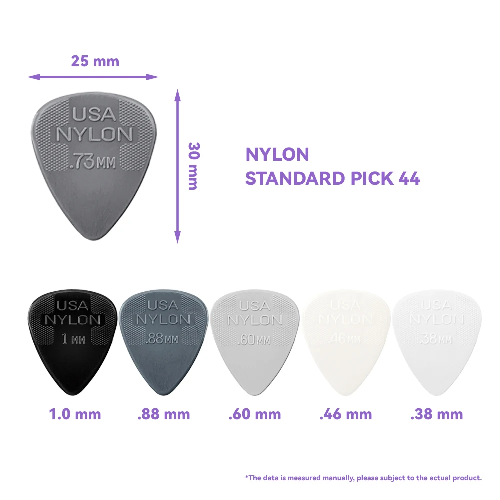 Dunlop Guitar Picks 44R Nylon Standard Pick 0.38/0.46/0.6/0.73/0.88/1.0 mm, USA Original Guitar Accessories